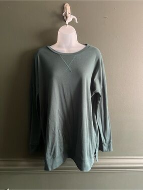 Casual Long Sleeve Pullover Sweatshirt Tunic in Green